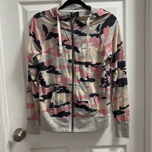 Nike front zip hoodie, pink camo, size small